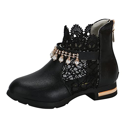 YANFJHV Stiefel MäDchen Stiefeletten Kinderstiefel Atmungsaktive Kurze Stiefel Freizeitstiefel Blumen Spitze Ankle Boots Kinderschuhe Rutschfest Kinder Winterstiefel Schlupfstiefel von YANFJHV