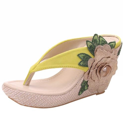 YANFJHV Zehensandalen Damen Sommer Mit Absatz Slip-On Keilsandaletten Peeptoe Sandaletten Mit Gestrickt Blumenmuster Plattform Orthopädische Schuhe Plateau Sandalen Mit Zehentrenner Gr.35-43 YANFJHV Zehensandalen Damen Sommer Mit Absatz Slip-On Keilsandaletten Peeptoe Sandaletten Mit Gestrickt Blumenmuster Plattform Orthopädische Schuhe Plateau Sandalen Mit Zehentrenner Gr.35-43 von YANFJHV