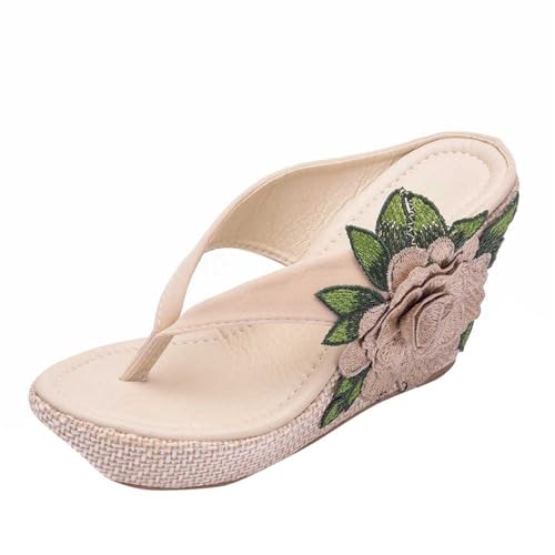YANFJHV Zehensandalen Damen Sommer Mit Absatz Slip-On Keilsandaletten Peeptoe Sandaletten Mit Gestrickt Blumenmuster Plattform Orthopädische Schuhe Plateau Sandalen Mit Zehentrenner Gr.35-43 YANFJHV Zehensandalen Damen Sommer Mit Absatz Slip-On Keilsandaletten Peeptoe Sandaletten Mit Gestrickt Blumenmuster Plattform Orthopädische Schuhe Plateau Sandalen Mit Zehentrenner Gr.35-43 von YANFJHV