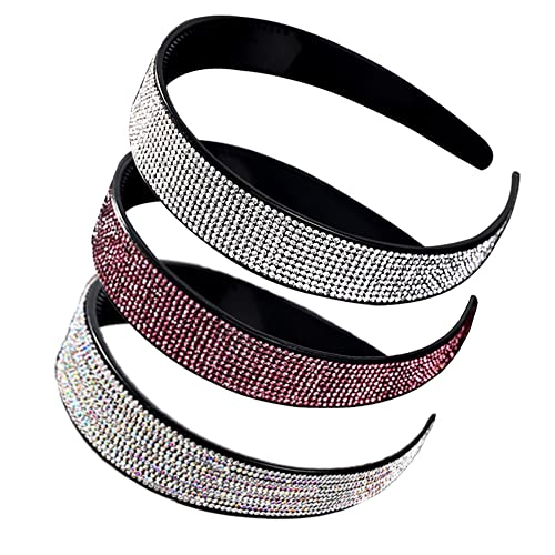 3 Stück Elastisches Kristall Haarbänder, Modische Haarreife, Rutschfeste Zinken Stirnband, Haarreif mit Strass, Breiter Haarreif, für Damen, Mädchen, Damen, Herren, Accessoires (Weiß, Farbe, Lila) von YANJINGHE