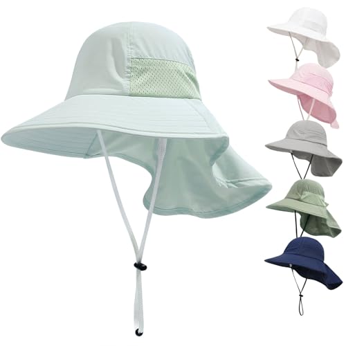 YANWANG Baby Sonnenhut UPF 50+ Sommerhut Kleinkind Mädchen Jungen Mütze mit Nackenschutz Kinder Faltbar Strandhut(M:2-6 Jahre,Hellgrün) von YANWANG