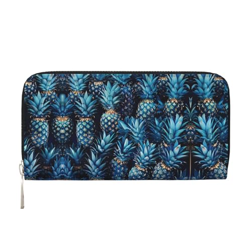 YANYU Leder-Handtasche mit blauem Ananas-Druck, Clutch, für Damen, Freizeit und Reisen, für alle Anlässe, Schwarz, Einheitsgröße, Kunst YANYU Leder-Handtasche mit blauem Ananas-Druck, Clutch, für Damen, Freizeit und Reisen, für alle Anlässe, Schwarz, Einheitsgröße, Kunst von YANYU