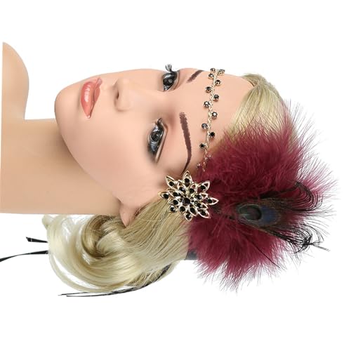 YAOGUI Vintage Flapper Kostüm Haarband 1920er Jahre Weiblich GreatGatsby Kopfschmuck Abschlussball Cosplay Mottoparty Feder Stirnband Accessoire Festliches Haarschmuck Blickfang Haarschmuck Party von YAOGUI