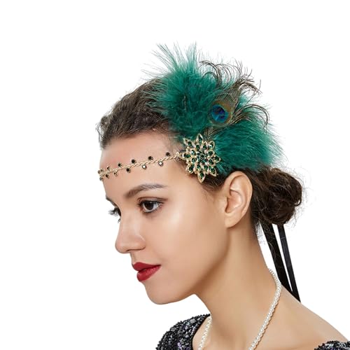 YAOGUI Vintage Flapper Kostüm Haarband 1920er Jahre Weiblich GreatGatsby Kopfschmuck Abschlussball Cosplay Mottoparty Feder Stirnband Accessoire Festliches Haarschmuck Blickfang Haarschmuck Party von YAOGUI