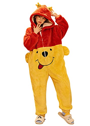 YAOMEI Erwachsene Unisex Jumpsuits, Kostüm Tier Kostüm-Anzug Onesie Nachthemd Schlafanzug Kapuzenpullover Nachtwäsche Cosplay Karton 3D Kigurumi Fastnachtskostuem Party Halloween (Herren-Winnie2, L) von YAOMEI