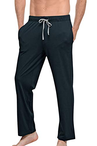 YAOMEI Herren Schlafanzughose Hose Lang, Baumwolle unterwäsche Casual Hosen Nachtwäsche Pyjamahose verstellbarem Elastik-Bund Schlafen Yoga Sport Freizeit (2XL, Schwarz) von YAOMEI