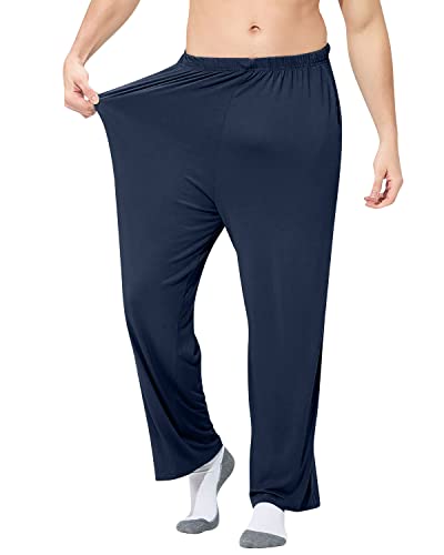 YAOMEI Herren Schlafanzughose Hose Lang, Baumwolle unterwäsche Casual Hosen Nachtwäsche Pyjamahose verstellbarem Elastik-Bund Schlafen Yoga Sport Freizeit (5XL, Blau) von YAOMEI