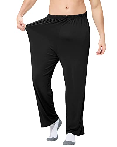 YAOMEI Herren Schlafanzughose Hose Lang, Baumwolle unterwäsche Casual Hosen Nachtwäsche Pyjamahose verstellbarem Elastik-Bund Schlafen Yoga Sport Freizeit (5XL, Schwarz) von YAOMEI