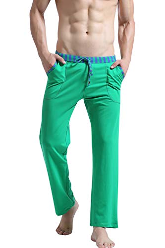 YAOMEI Herren Schlafanzughose Hose Lang, Baumwolle unterwäsche Casual Hosen Nachtwäsche Pyjamahose verstellbarem Elastik-Bund Schlafen Yoga Sport Freizeit (Grün, XL) von YAOMEI