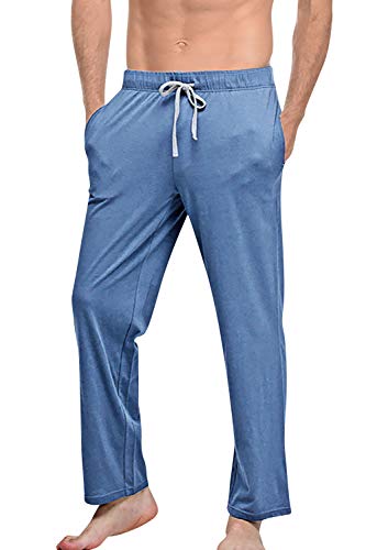 YAOMEI Herren Schlafanzughose Hose Lang, Baumwolle unterwäsche Casual Hosen Nachtwäsche Pyjamahose verstellbarem Elastik-Bund Schlafen Yoga Sport Freizeit (L, Himmelblau) von YAOMEI