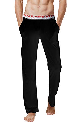 YAOMEI Herren Schlafanzughose Hose Lang, Modal Baumwolle unterwäsche Casual Hosen Nachtwäsche Pyjamahose Elastik-Bund Schlafen Yoga Sport Freizeit (2XL, Schwarz) von YAOMEI