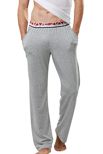 YAOMEI Herren Schlafanzughose Hose Lang, Modal Baumwolle unterwäsche Casual Hosen Nachtwäsche Pyjamahose Elastik-Bund Schlafen Yoga Sport Freizeit (L, Grau) von YAOMEI