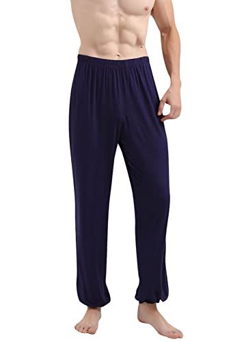 YAOMEI Herren Schlafanzughose Hose Lang, Modale Baumwolle unterwäsche Casual Hosen Nachtwäsche Pyjamahose verstellbarem Elastik-Bund Schlafen Yoga Sport Freizeit (XXL, Blau) von YAOMEI