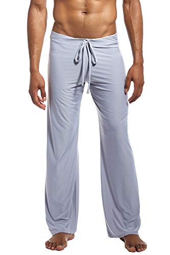 YAOMEI Herren Schlafanzughose Hose Lang, Nylon unterwäsche Casual Hosen Nachtwäsche Pyjamahose verstellbarem Elastik-Bund Schlafen Yoga Sport Freizeit (L, Grau) von YAOMEI