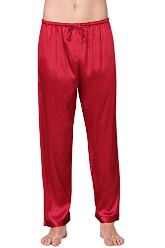 YAOMEI Herren Schlafanzughose Hose Lang, Satin seidig unterwäsche Casual Hosen Nachtwäsche Pyjamahose verstellbarem Elastik-Bund Taschen Schlafen Yoga Sport Freizeit (3XL, Rot) von YAOMEI