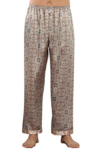 YAOMEI Herren Schlafanzughose Hose Lang, Satin seidig unterwäsche Casual Hosen Nachtwäsche Pyjamahose verstellbarem Elastik-Bund Taschen Schlafen Yoga Sport Freizeit (Grün, 2XL) von YAOMEI