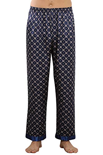 YAOMEI Herren Schlafanzughose Hose Lang, Satin seidig unterwäsche Casual Hosen Nachtwäsche Pyjamahose verstellbarem Elastik-Bund Taschen Schlafen Yoga Sport Freizeit (Marine, S) von YAOMEI