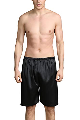 YAOMEI Herren Schlafanzughose Hose Shorts kurz, 2 Stück Satin seidig unterwäsche Casual Hosen Nachtwäsche Pyjamahose Boxershorts Trunk verstellbarem Elastik-Bund Schlafen Yoga Freizeit (2XL, Schwarz) von YAOMEI