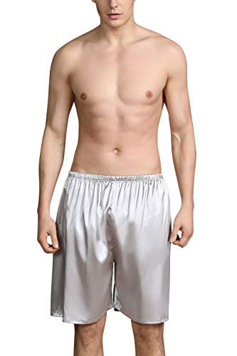 YAOMEI Herren Schlafanzughose Hose Shorts kurz, 2 Stück Satin seidig unterwäsche Casual Hosen Nachtwäsche Pyjamahose Boxershorts Trunk verstellbarem Elastik-Bund Schlafen Yoga Freizeit (2XL, Silber) von YAOMEI