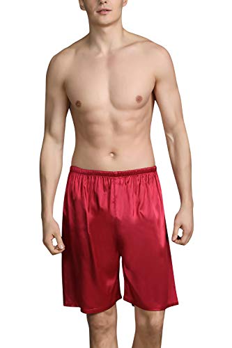 YAOMEI Herren Schlafanzughose Hose Shorts kurz, 2 Stück Satin seidig unterwäsche Casual Hosen Nachtwäsche Pyjamahose Boxershorts Trunk verstellbarem Elastik-Bund Schlafen Yoga Freizeit (XL, Rot) von YAOMEI