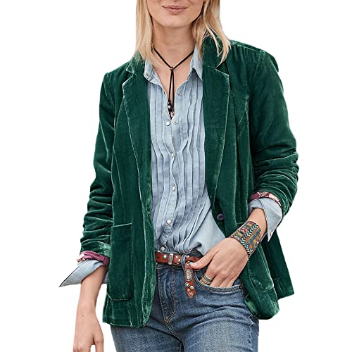 Damen Velvet Blazer Jacke Langarm Blazer Sakko Einfarbig Slim Fit Revers Geschäft Büro Jacke Kurz Mantel Samt Anzüge Elegant Blazerjacke mit Tasche und Knöpfe Farbe E M von YAOTT