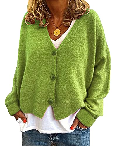 YAOTT Damen kurze Strickjacke einfarbig Fledermaus-Strickjacke locker gestrickte Jacke Herbst und Winter warme Jacke feine Wolle lässiger Strickpullover V-Ausschnitt Top Apfelgrün L YAOTT Damen kurze Strickjacke einfarbig Fledermaus-Strickjacke locker gestrickte Jacke Herbst und Winter warme Jacke feine Wolle lässiger Strickpullover V-Ausschnitt Top Apfelgrün L von YAOTT