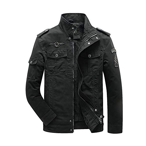 YAOTT Herren Fleece Gefüttert Winterjacke Militär Cargo Jacke Baumwolle Warme Herbst Winter Outdoor Jacke Mantel Bomberjacke mit Stehkragen Schwarz 3XL YAOTT Herren Fleece Gefüttert Winterjacke Militär Cargo Jacke Baumwolle Warme Herbst Winter Outdoor Jacke Mantel Bomberjacke mit Stehkragen Schwarz 3XL von YAOTT