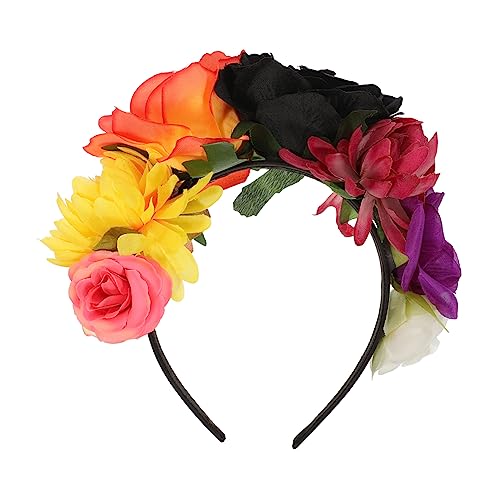 YARNOW Halloween-stirnband Tag Der Toten Breiter Haarreif Kopfschmuck Aus Mexikanischer Rose Stirnband Rosenblüten-haarreifen Pride Stirnband Böhmen Kleidung Braut Polyester von YARNOW