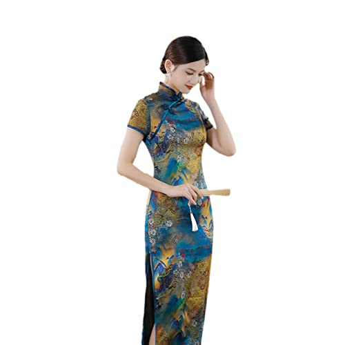 YAROVA Damen Cheongsam Kleid - Mode Sommer Kurzarm Lange Traditionelle Chinesische Kleidung Frauen Elegant Schlank Cheongsam Qipao Party Hochzeit Retro Junge Kleidung, Grün, XXL von YAROVA