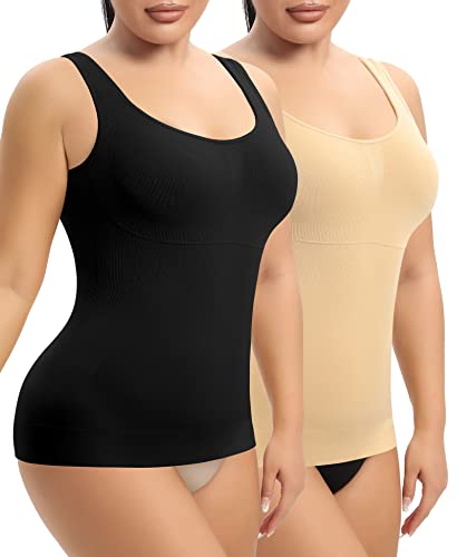 YARRCO Damen Shape Unterhemd Bauchweg Hemdchen Shapewear Trägertop Shaping BH Hemd Formendes Top Body Shaper Nahtloses Figurformendes Tanktop (Schwarz+Beige, XL) von YARRCO