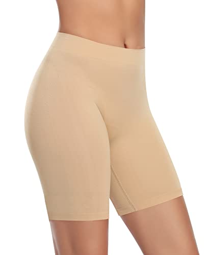 YARRCO Damen Unterhose Unter Rock Kurze Hose für Kleid Unterrock Hohe Taille Slipshort Radlerhose Boyshort Boxershorts Unterwäsche (Nude, XL) von YARRCO