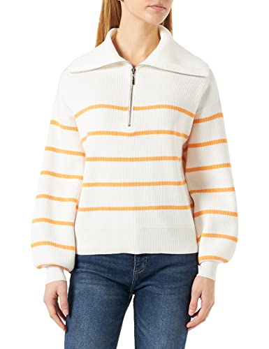 YAS Damen Yasdeli Zip Knit S. Noos Pullover, Star White/Stripes:mock Orange, L EU von YAS