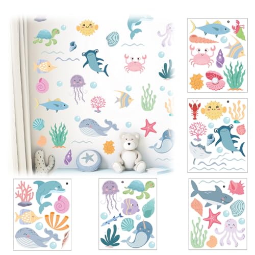 Meerestieren Wandtattoo, 58 stk Ozean Tier Wandtattoo, Blatt Vinyl-Aufkleber, Abnehmbare Wandaufkleber, Wandaufkleber Ozean Fisch, für Kinderzimmer Babyzimmer Badezimmer Badewanne Wanddeko Meerestieren Wandtattoo, 58 stk Ozean Tier Wandtattoo, Blatt Vinyl-Aufkleber, Abnehmbare Wandaufkleber, Wandaufkleber Ozean Fisch, für Kinderzimmer Babyzimmer Badezimmer Badewanne Wanddeko von YAWOXIJ