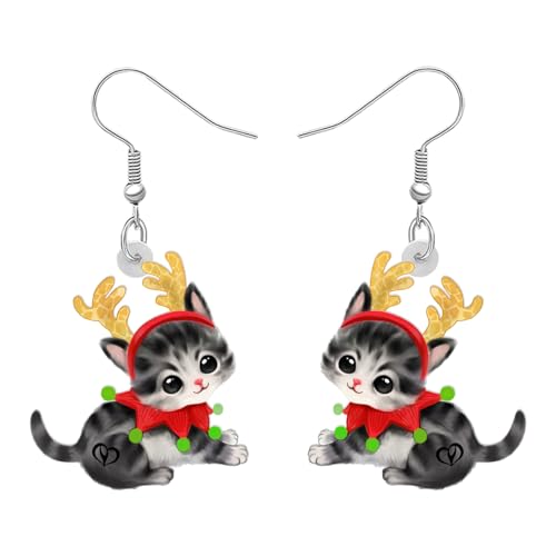 YAYAKO Acryl Cute Katze Baumeln Ohrringe Lustige Kätzchen Schmuck Cartoon Weihnachten Katze Geschenke für Frauen Mädchen Katzenliebhaber Party Charms (Schwarz) von YAYAKO