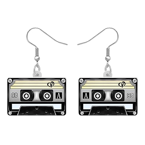 YAYAKO Acryl Vintage Kassetten Band Ohrringe Baumeln Alte Kamera Radio Schmuck Neuheit Geschenke für Frauen Mädchen Charms Zubehör (Kassettenband Schwarz) von YAYAKO