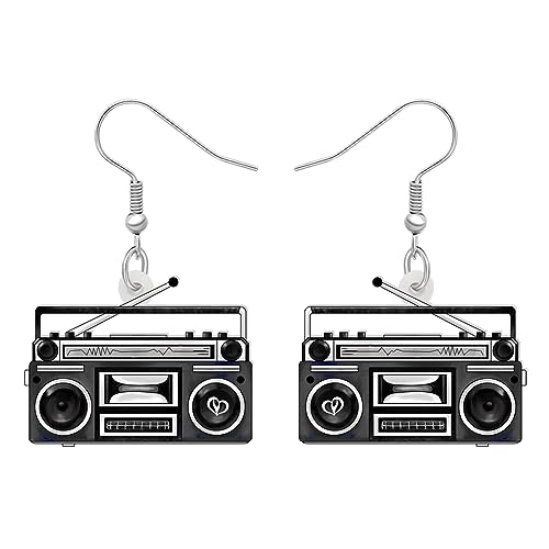 YAYAKO Acryl Vintage Ohrringe baumeln Schmuck Vintage Themed Aussage Ohrringe für Frauen Mädchen Herz Nostalgie Geschenke (Radio Schwarz) von YAYAKO