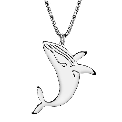 YAYAKO Edelstahl Pottwal Halskette Anhänger Kette Charms Whale Geschenke für Frauen Mädchen Charms Meer Schmuck (Versilbert Blau Wal) von YAYAKO