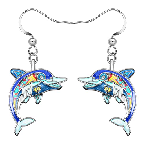 YAYAKO Emaille Hai Ohrringe Baumeln Zinklegierung Wal Qualle Delphin Oktopus Ohrringe für Frauen Mädchen Ozean Tiere Sommer Geschenke (Delfin Ohrringe Blau) von YAYAKO