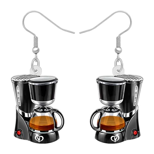 YAYAKO Kaffeemaschine Ohrringe Baumeln Charms Acryl Neuheit süßes Getränk Geschenke für Frauen Mädchen Schmuck Dekor (Braun Schwarz) von YAYAKO