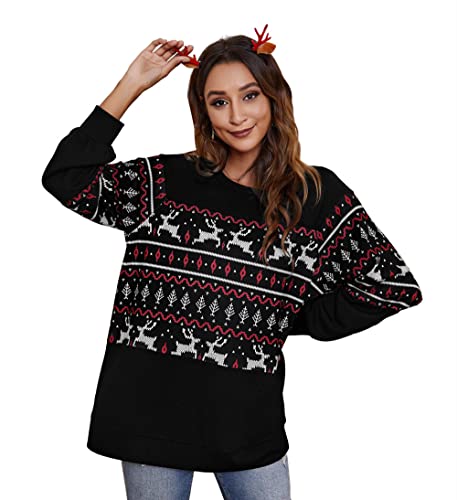 YBENLOVER Damen Pullover Weihnachten Sweatshirts Xmas Langarm Tops Christmas Sweater Jumper (XL, Z-Schwarz) von YBENLOVER