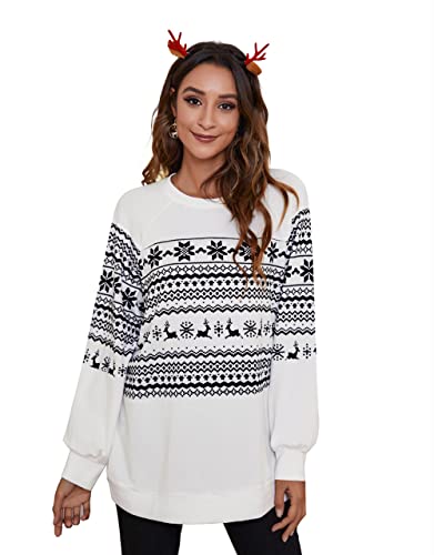 YBENLOVER Damen Pullover Weihnachten Sweatshirts Xmas Langarm Tops Christmas Sweater Jumper (XXL, Z-Weiß) von YBENLOVER