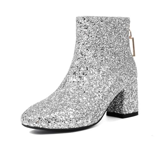 YCALCP Damen Latein Tanzschuhe Sexy Tango Bachata Party Leistung Ballsaal Stiefeletten,DS-20703HL-Silber-6.5cm,36 EU von YCALCP