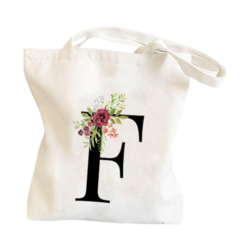 YCBMINGCAN Canvas-Tasche mit Blumen- und Buchstaben-Print für Männer und Frauen zum Einkaufen und Picknicken Taschen Damen Shopper Groß (F, One Size) von YCBMINGCAN