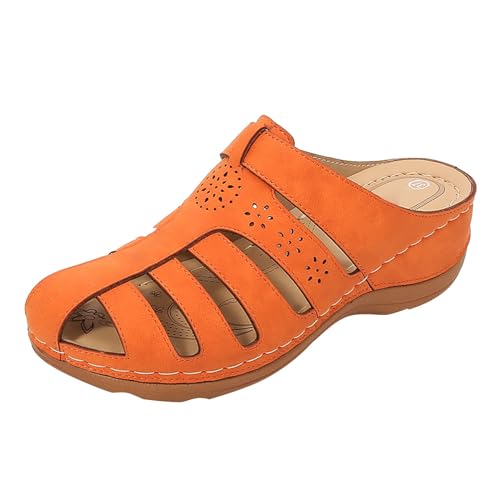 YCBMINGCAN Casual Sandalen Frauen Einfarbig Dicken Boden Runde Dame Hausschuhe Sandalen Einfarbig Damenschuhe Pumps Sohle (Orange, 36) von YCBMINGCAN