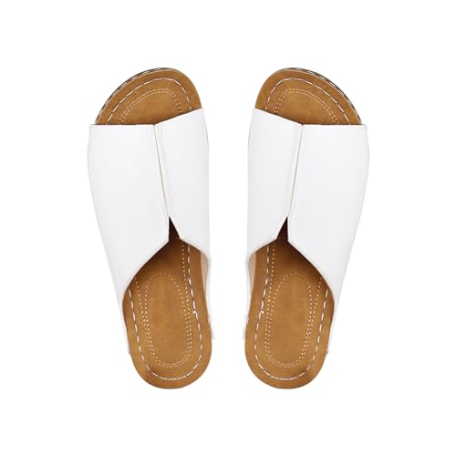 YCBMINGCAN Damen Außenhandel Slope Heel Hausschuhe Dicke Sohle Sandale Drag Mode Bequeme Freizeit Leichte Große Größe Damenschuhe Stiefeletten Sommer Günstig (White, 36) von YCBMINGCAN