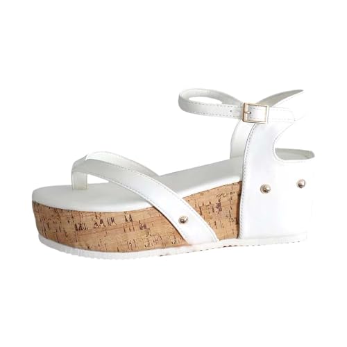 YCBMINGCAN Damen Casual Side Buckle Slope Bottom Römische Schuhe Sommermode Damen Sandalen Damen Baotou Slope Heel Sandalen Damen Schuhe Winter Mit Absatz (White, 41) von YCBMINGCAN