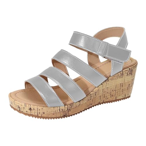 YCBMINGCAN Damen Casual Side Hollow Gürtelschnalle Slope Bottom Roman Schuhe Sommermode Damen Sandalen Für Schuhe Damen (Silver, 38) von YCBMINGCAN