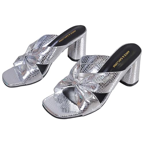 YCBMINGCAN Damen Hausschuhe Damen Hausschuhe mit hohen Absätzen Strandschuhe Schuhe mit hohen Absätzen Sandalen Damen Damen Schuhe (Silver, 39) von YCBMINGCAN