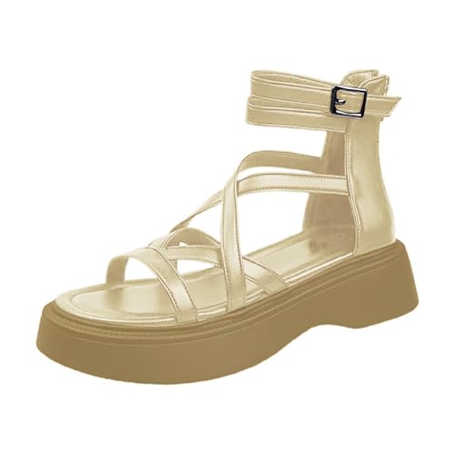 YCBMINGCAN Damen Sommer Design Hohl Mode Flache Römersandalen Damenschuhe 43 Getragen (White, 35) von YCBMINGCAN