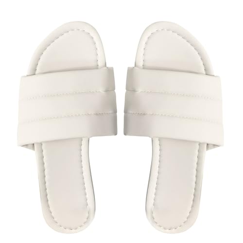 YCBMINGCAN Damen Sommer Einfarbig One Line Strap Minimalist Strandschuhe Sandalen und Hausschuhe Schuhe Damen Schwarz (White, 37) von YCBMINGCAN